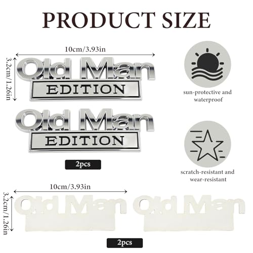 Old Man Edition Auto-Emblem, 2PCS Old Man Edition Emblem, 3D-Metall-Aufkleber, Autoaufkleber für Männer, Auto Aufkleber Lustige, für Kotflügel, Heckklappe, Stoßstange, Namensschild
