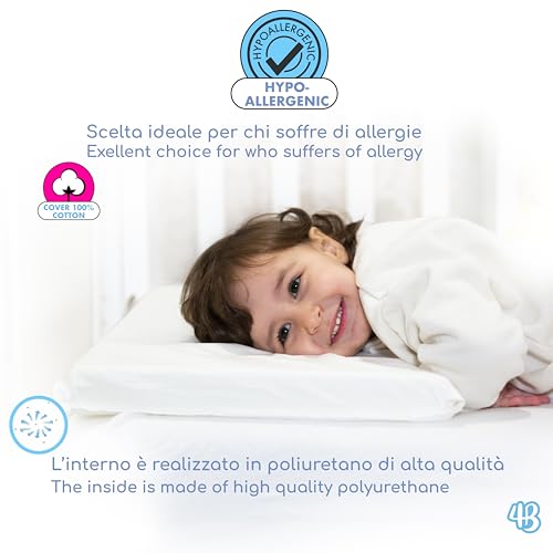 4BABIES - Cuscino Lettino Bambino Antisoffoco ideale per Culla e Lettino, Sfoderabile con Federa 100% Cotone - MADE IN ITALY -Certificato OEKO-TEX®