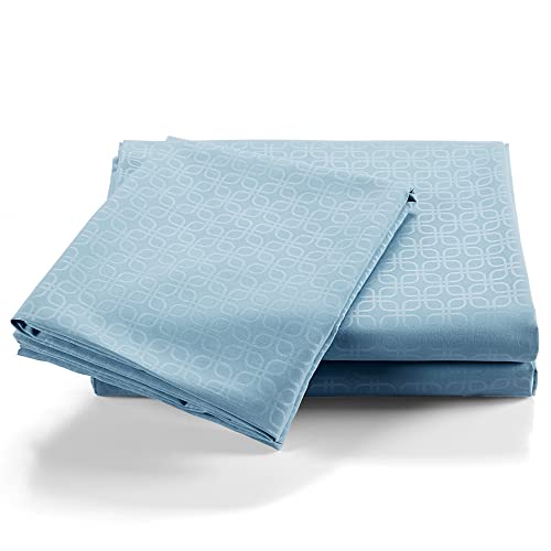 SLEEP ZONE Luxury Embossed Twin Bed Sheets Set for Kids, Four-Leaf Clover Pattern Sheet & Pillowcase Sets 3 Piece - Super Soft, Wrinkle Free, Fade Resistant, Deep Pocket 16" (Flint Blue, Twin)