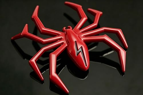 Image of 3D Spider Chrome Emblem Badge Sticker Decoration for Car, Truck, Motorcycle, RV, Scooter, SUV, Door, Window (Red Back Black Flash Spider)