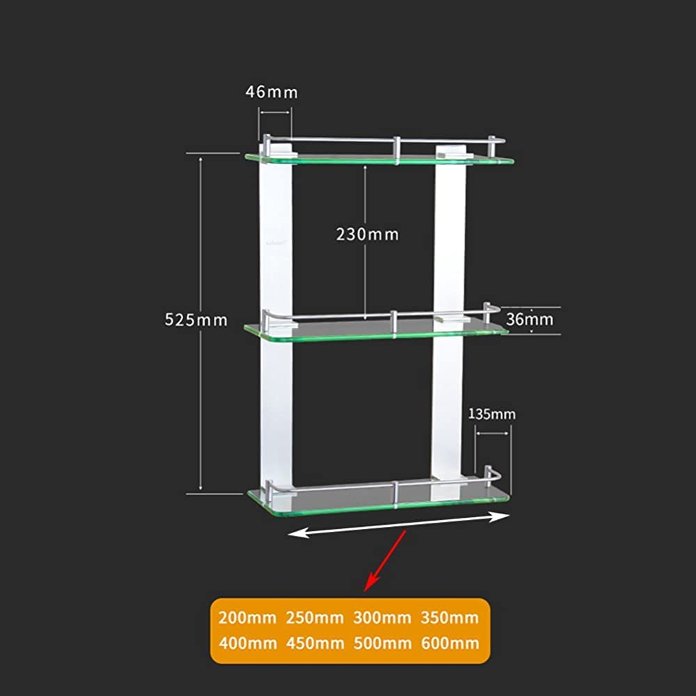 Aluminiowy szklany organizer narożny do łazienki z 3 warstwami wielofunkcyjny stojak łazienkowy pod prysznic 600 mm kwadratowe półki do przechowywania