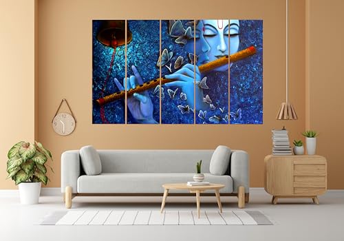Image of KYARA ARTS Radha Krishna Wall Painting for Living Room Big Size with Wooden Frame | Premium Vinyl Print with Textured Finish | 5 Panel Framed Wall Hanging Art for Home Decor & Office (50 x 30 Inch)