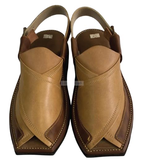 Handcrafted Two-Tone Peshawari Chappal, Classic Beige and Brown Leather Peshawari Chappal For Men, Traditional Leather Sandals