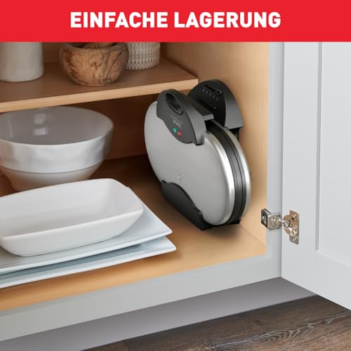 Foto von Tefal Doppel-Herzwaffeleisen WM311D, Stufenloser Temperaturregler für Bräunung nach Wunsch, Antihaftbeschichtete Platten, Teigauffang-Vorrichtung, 1200W, 37 x 11.4 x 28.5 cm