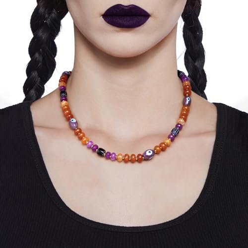 KissYan Halloween Beaded Necklace, Evil Eye Pumpkin Natural Gemstone Choker for Women, Costume Cosplay Party Favors Dress Up Accessories Handmade Jewelry Gifts3