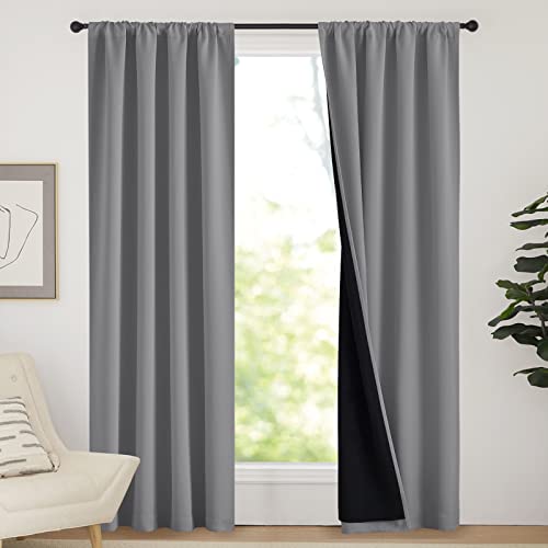 NICETOWN Thick Blackout Curtains for Bedroom, Pair of Energy Smart & Noise Blocking Out Full Shade Curtain Panels, Thermal Insulated Guest Room Rod Po