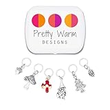 Adorable Woodland Garden Gnome Knitting Stitch Marker Set with Storage Case | Handmade by Pretty Warm Designs | Cute Metal Ring Charm Markers Fun Knit Accessories Stitch Counter Gift for Christmas