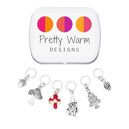 Adorable Woodland Garden Gnome Knitting Stitch Marker Set with Storage Case | Handmade by Pretty Warm Designs | Cute Metal Ring Charm Markers Fun Knit Accessories Stitch Counter Gift for Christmas