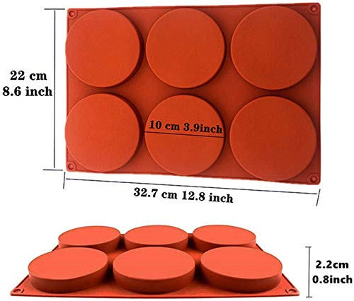 Image of First Try 6-Cavity Medium Round Silicone Disc Cake Mold, Flat Round Shape Pack Non-Stick Baking Molds Cake, Candy, Soap, Resin Art