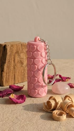 Image of 3D Printed Heart Lipstick Holder Keychain | Portable Lip Balm & Lipstick Case with Screw Cap | Cute Travel Makeup Accessory | Pink