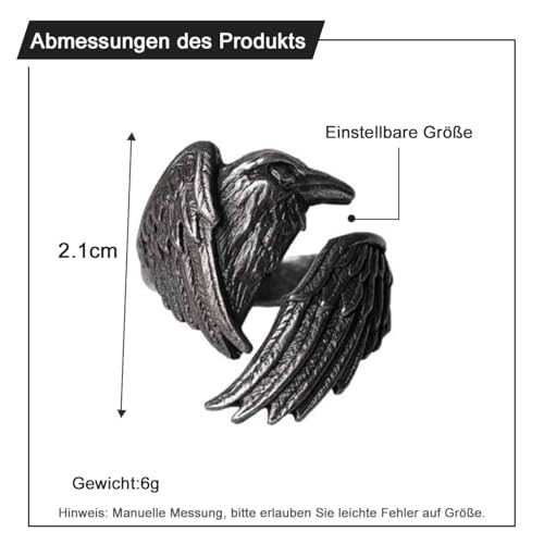 Auriselle Herrenring Verstellbar Schwarz Rabenschwingen Vintage Wikinger Retro Offener Ring Daumenring Gothic Punk Schmuck Geschenke für Männer Jungen Vater
