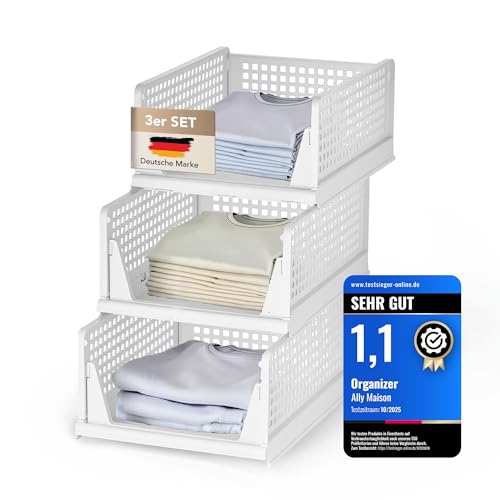 Ally Maison® Schrank Organizer 3er Set (Faltbar & Stapelbar) – Kleiderschrank Organizer Boxen, platzsparende Aufbewahrungsbox aus Kunststoff – für Schrank, Bad, Küche & Büro geeignet – weiss Ally Maison® Schrank Organizer 3er Set (Faltbar & Stapelbar) – Kleiderschrank Organizer Boxen, platzsparende Aufbewahrungsbox aus Kunststoff – für Schrank, Bad, Küche & Büro geeignet – weiss