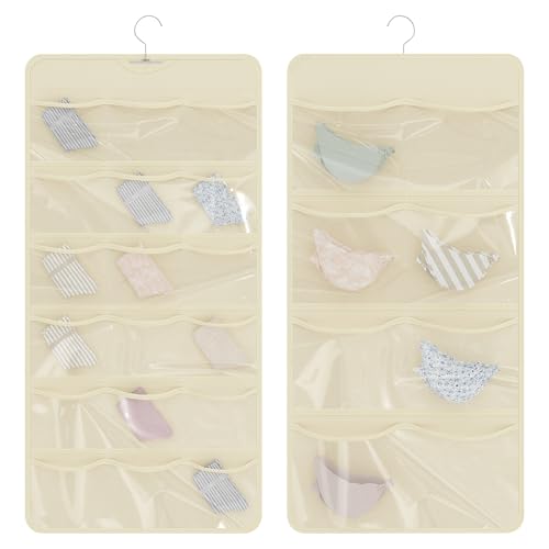 Bosuelife 26-Pocket Hanging Closet Organizer for Socks and Underwear, Beige