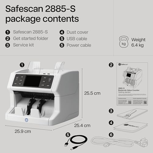 Safescan 2885-S Money Counter Machine with Counterfeit Detection, Multi-Currency, Mixed Denomination, Bank Quality, High-Speed Counts and Sorts 1,200 Bills per Minute, 7 Point Counterfeit Check by Safescan - Image 6