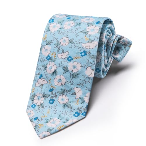 Image of Barry.Wang 100% Cotton Floral Ties for Men 63 inch Extra Long Necktie Clip | Fashion Cotton Printed Neckties,Wildflower 2.76 inch Ties Skinny,Gift Box,Groomsmen Wedding Engagement Graduation