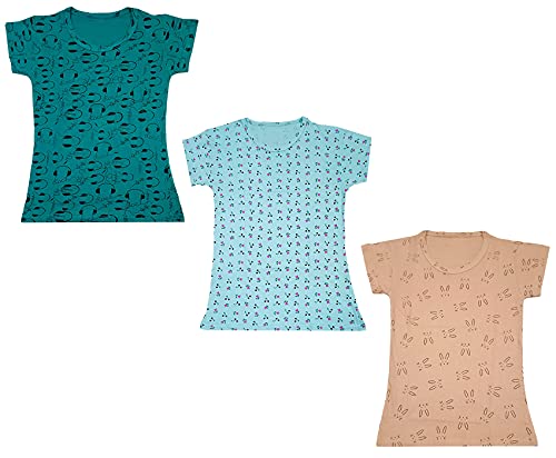 Image of indi weaves Girls Printed Cotton Half Sleeves Tshirts (Pack of 3)