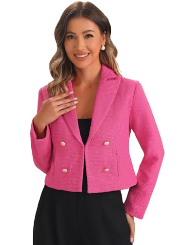 Allegra K Tweed Cardigan for Women's Notch Lapel Buttons Office Long Sleeve Casual Blazer Jackets