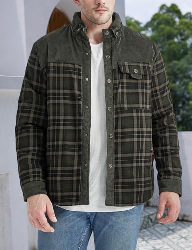 Image of Gihuo Men's Long Sleeve Sherpa Lined Shirts Outdoor Warm Flannel Plaid Jacket Button Down Fleece Coats