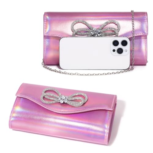 Image of Gurina Evening Clutch Purses for Women Formal Party Clutch Bags Cocktail Prom Shoulder Handbags Shiny Crystal Bow Flap Purses