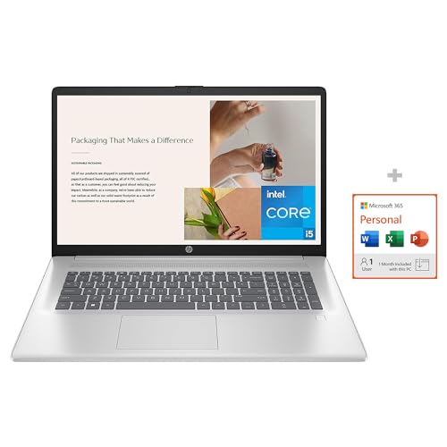 Image of HP 17 inch Laptop with 1-month Microsoft 365 (Office) Included | Intel Core i5 Processor | 512GB Storage | Windows 11 | Office Instant Download & Activation Required