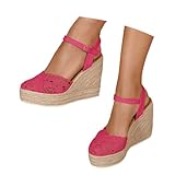 Generisch Sandales d'été à lacets à semelle compensée Style bohème Chaussures décontractées, Rose, 42 EU