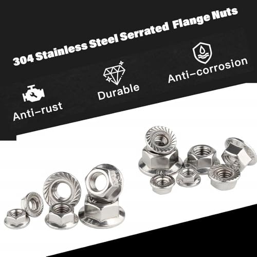 Image of Epi-Torque 212 Pcs Stainless Steel Serrated Hex Flange Nuts Flange Metric Hex Lock Nuts Assortment Kit (M3 M4 M5 M6 M8 M10 M12)
