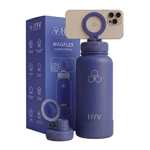 Image of HYV MagFlex Insulated Water Bottle 1 Litre | Tripod with Magnetic Lid | Stainless Steel Sipper Bottle for Adults & Kids | Hot & Cold Flask for Gym, Office, Travel | Leakproof | Indigo Blue