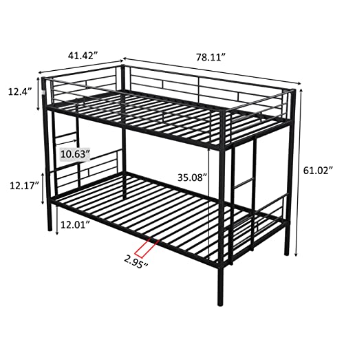 Olela Twin Over Twin Metal Bunk Beds,Heavy Duty Steel Bed Frame With Safety Rail And 2 Ladders For Boys Girls Adults Dormitory Bedroom,No Box Spring Needed,Black #TOP1