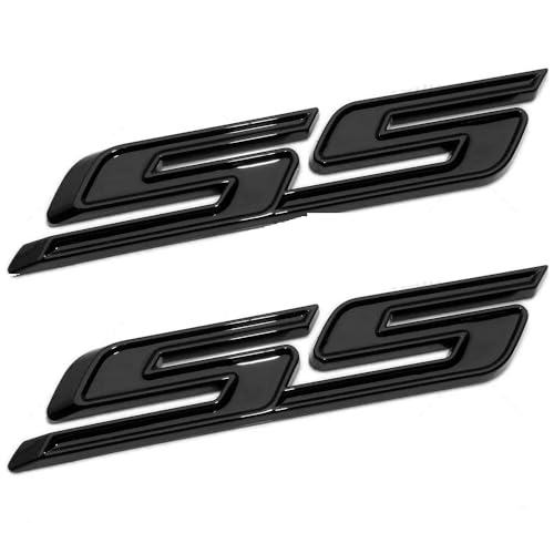 Image of 2Pcs Slant SS Emblems Side Car Badge Decal Compatible with Chevy Camaro Impala Malibu Holden 2010-2026 (Glossy Black)