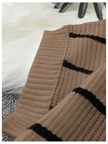 Verdusa Women's Plus Size Striped Print Rib Knit Tops Short Sleeve Crew Neck Sweater Top3