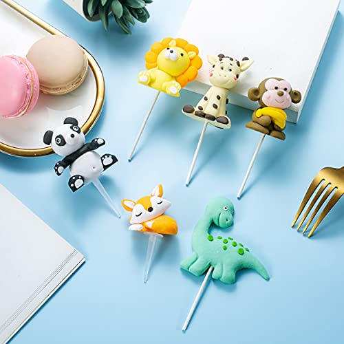 Ohaoduo 6 stuks dieren-verjaardagstaarttoppers dierentuin cupcake toppers vos leeuw panda aap dinosaurus giraffe jungle party dier taart decoratie voor kinderen verjaardag baby douche Kerstmis - Image 4