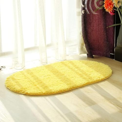 NICROSE 円形マット 玄関 屋内 室内 カーペット 楕円形 50*80cm ラグマット 泥落し かわいい 洗える バス 浴室 泥落とし 吸水 速乾 ふわふわ 滑り止め 抗菌消臭 かわいい おしゃれ イエロー (50*80cm,イエロー) [並行輸入品