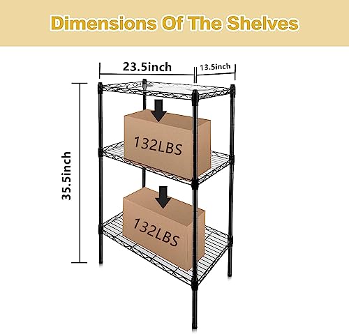 3-Tier Wire Shelving Unit And Storage, Adjustable Shelves For Storage Heavy Duty Metal Wire Rack Shelving For Garage Kitchen Pantry Closet Laundry Load 400Lbs (23.5 X 13.5 X 35.5 Inch) #TOP1