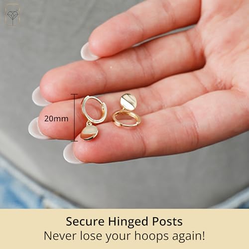 MAX + STONE 14k Yellow Gold Small Huggie Dangle Hoop Earrings for Women with Round Plates 10mm3