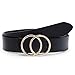 Produktbild SUOSDEY Stilvolle Gold Doppel Ring Schnalle Gürtel für Frauen Ledergürtel für Jeans Kleid Hosen Gürtel Breite 3,3 cm, Schwarz, Gürtellänge:100cm