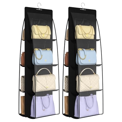 Jollygleam 2 Packs 8 Pockets Black Handbag Hanging Purse Organizer
