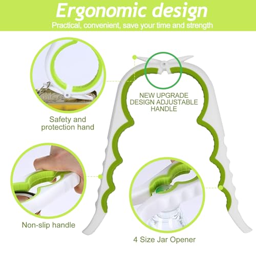 Image of 4 in 1 Jar Opener Multi-Function Bottle Opener Non Slip Remover Tool for Seniors with Arthritis and Anyone with Low Strength(White Green)