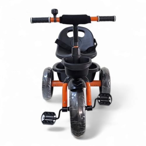 Image of MEKASHI T-001MW Plug N Play Kids Trike /Baby Tricycle, Big Size Storage Basket, Bell, Comfortable Seat with Seat Belt, 12 to 48 Months, Load Upto 35Kg, Easy Assembly, Heavy Guage Steel Frame, Orange