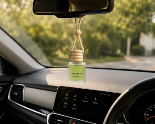 Image of Lemon Verde Car Hanging Perfume | Fresh Citrus Fragrance | Long Lasting Car Air Freshener | Wooden Cap | Leak Resistant | Frosted Glass Bottle | 8 ml