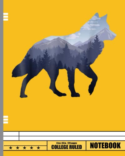 Lone Wolf Survives The Mountain Silhouette Art Notebook: Wolf Composition Notebook, Wide Ruled Paper Notebook Journal | Wolf Cover | 120 Pages, Size 8