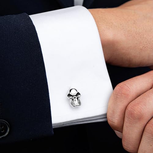 Mancuernillas con diseño de calavera tono plata para hombre miniatura 2