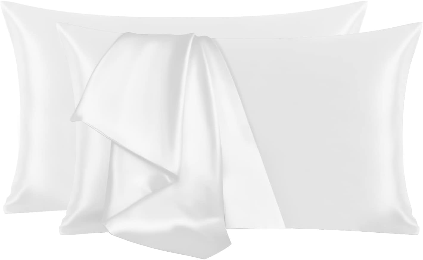 Silk+Satin Pillowcase 50X75cm for Hair and Skin Care Set of 2 Soft Breathable and Smooth Double Sided Ice Mulberry Silk PillowCase Cover(White)