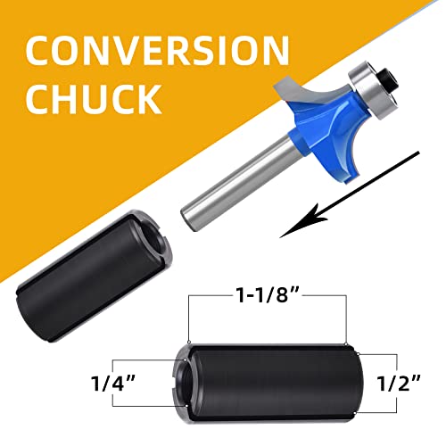Meiggtool 7Pcs 1/4"Inch Shanks Roundover Edging Router Bit Set,Round Radius: 1/2",3/8",5/16",1/4",7/32",3/16",1/8". #TOP3