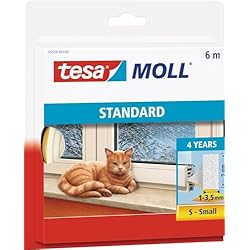 tesamoll® Standard - Burlete de Espuma Adhesiva Para Ventanas y Puertas - Junta Aislante Térmico y Acústico - Rellena Huecos de 1 a 3.5 mm - Tamaño: 6 m x 9 mm x 4 mm - Blanco