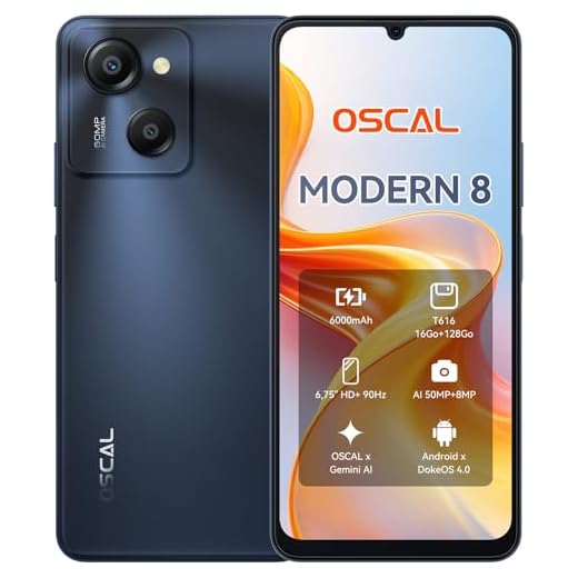 OSCAL Modern 8 Telephone Portable 6000mAh/18W, Écran 6,75" HD+ 90Hz Smartphone, 16Go+128Go/TF 1To Smartphone Pas Cher, 50MP+8MP, Android 13, 4G Dual SIM/Octa Core/Fingerprint/GPS/OTG/2Ans Garantie