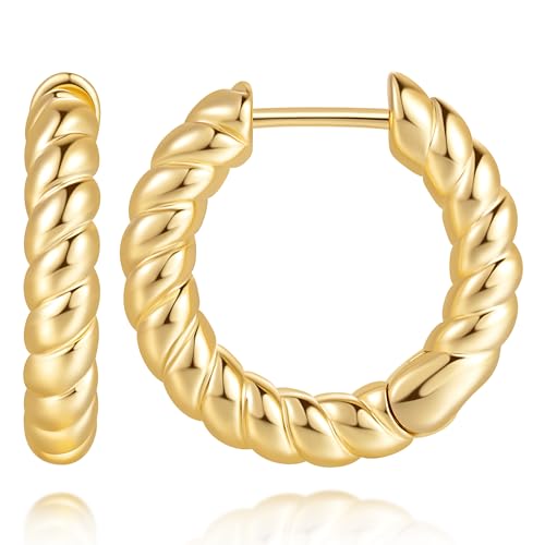 Eloqueen 14K Gold Earrings for Women Twisted Gold Hoop Earrings Hypoallergenic Earring for Women Trendy Lightweight Golden Earring Hoops 20mm