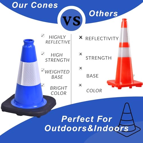 Image of BESEA 4 Pack 12 Inch Blue Traffic Cones with Wide Stable Base