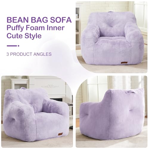 Image of Hobestluk Bean Bag Chair for Adult Small Bean Bag Chairs with Arms Furry Beanbag Chair with Foam Filler Stuffed Bean Bag Sofa for Reading in Bedroom Living Room and Dorms (Purple)