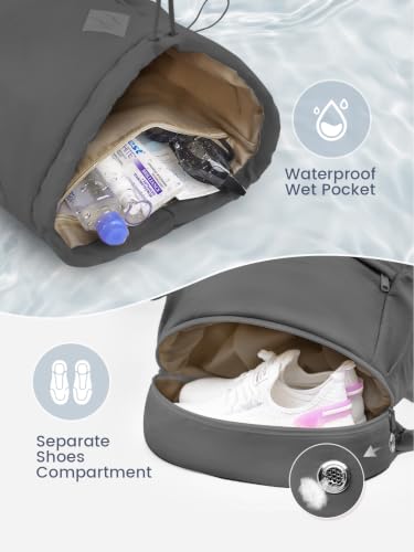 Image of RHDZO Drawstring Gym Backpack with Shoe Compartment & Wet Pocket, Dark Gray