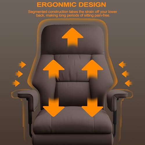 Image of Office Chair with Leg Rest, Leather High Back Executive Office Chair with Wheels, Ergonomic Desk Chairs with Lumbar Support for Home Office, Brown